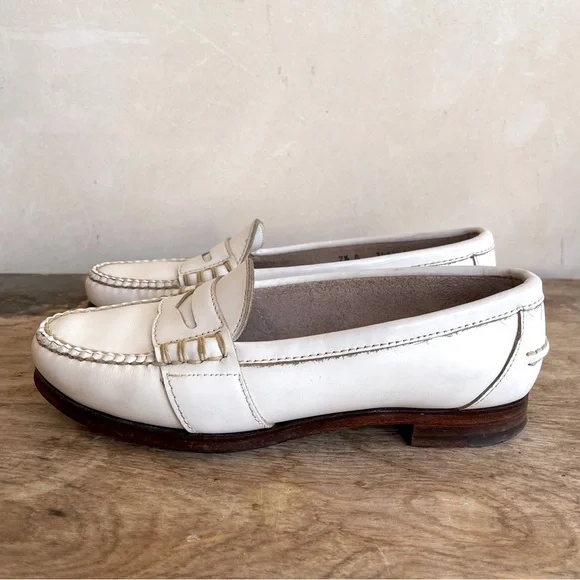 RALPH LAUREN Vtg White Leather Loafer Woman’s 7.5B Bench Made Maine USA RARE